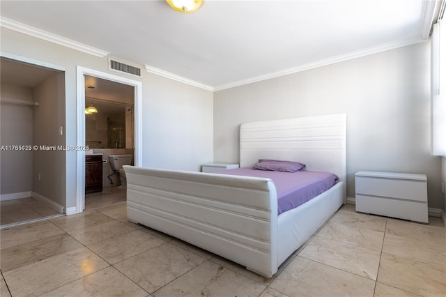 18011 Biscayne Blvd Unit 902, Aventura, FL 33160 - bedroom featuring light marble finish floors, ornamental molding, baseboards, and ensuite bathroom