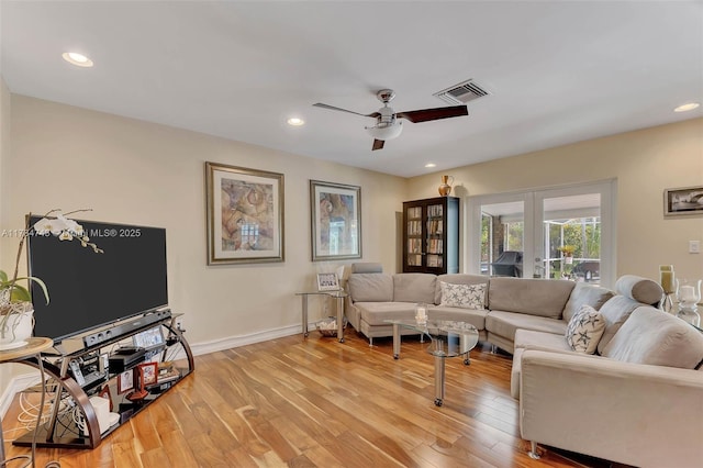 15801 SW 77th Ct, Palmetto Bay, FL 33157 - living room featuring a ceiling fan, light wood finished floors, baseboards, and recessed lighting