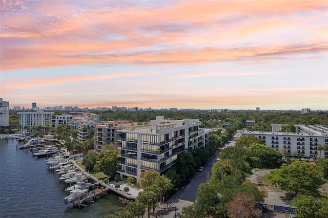 3581 E Glencoe St Unit 309, Miami, FL 33133 - aerial view at dusk with a city view and a water view
