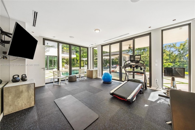 8825 SW 64th Ct, Pinecrest, FL 33156 - gym featuring a wall of windows