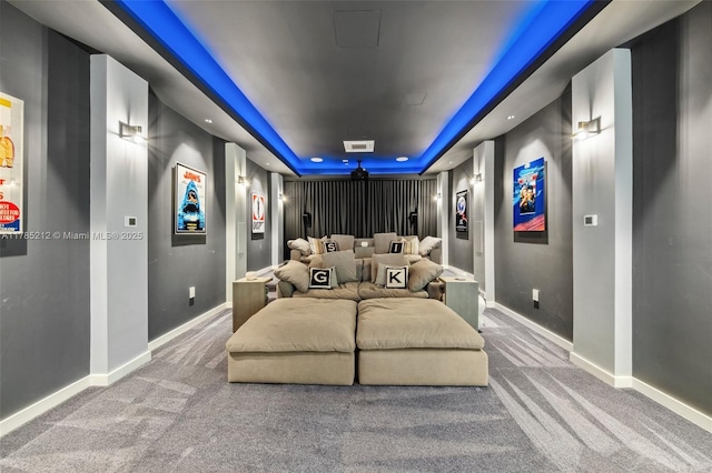 8825 SW 64th Ct, Pinecrest, FL 33156 - home theater with a raised ceiling, carpet floors, and baseboards