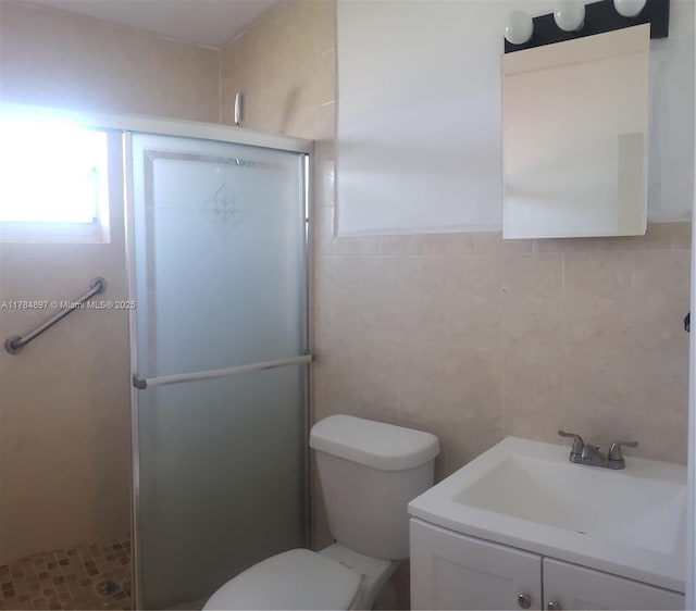 3130 SW 65th Ave, Miami, FL 33155 - bathroom featuring a shower stall, vanity, and tile walls