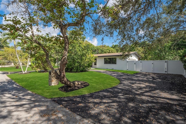15201 SW 87th Ct, Palmetto Bay, FL 33157 - view of front facade featuring aphalt driveway, stucco siding, a gate, and a front lawn