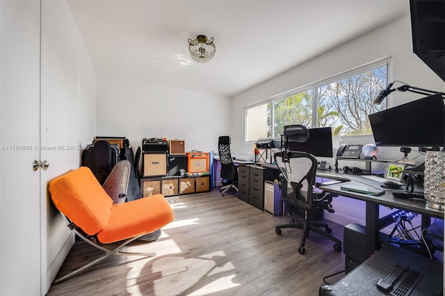 office area with light wood finished floors