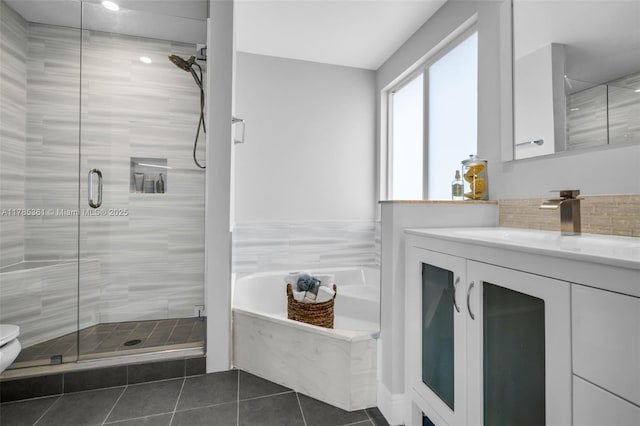 13473 NW 5th Ct, Plantation, FL 33325 - full bath featuring a bath, vanity, tile patterned flooring, and a stall shower