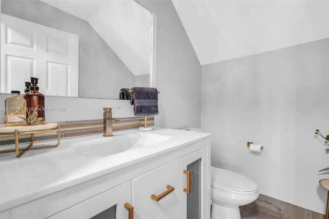 13473 NW 5th Ct, Plantation, FL 33325 - half bathroom with toilet, vanity, and lofted ceiling