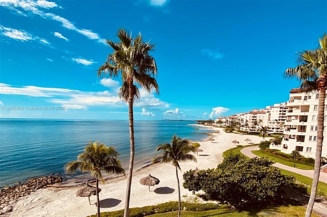 view of water feature with a view of the beach