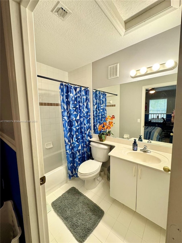 full bathroom with visible vents, toilet, connected bathroom, and vanity