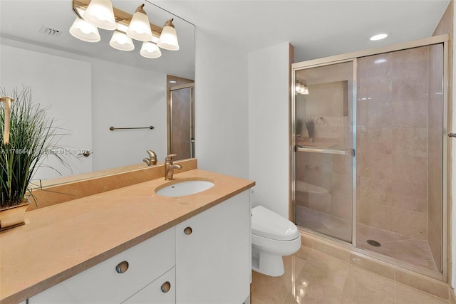16500 Collins Ave Unit 656, Sunny Isles Beach, FL 33160 - full bathroom with toilet, vanity, a stall shower, and recessed lighting