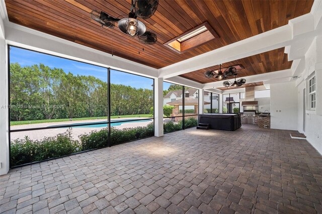 6320 Hancock Rd, Southwest Ranches, FL 33330 - kitchen with wooden ceiling, fridge, a sink, healthy amount of natural light, and island exhaust hood