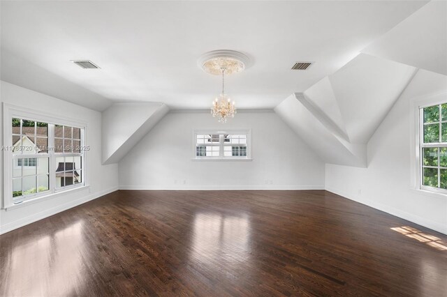 6320 Hancock Rd, Southwest Ranches, FL 33330 - bonus room featuring wood finished floors, a chandelier, lofted ceiling, and baseboards