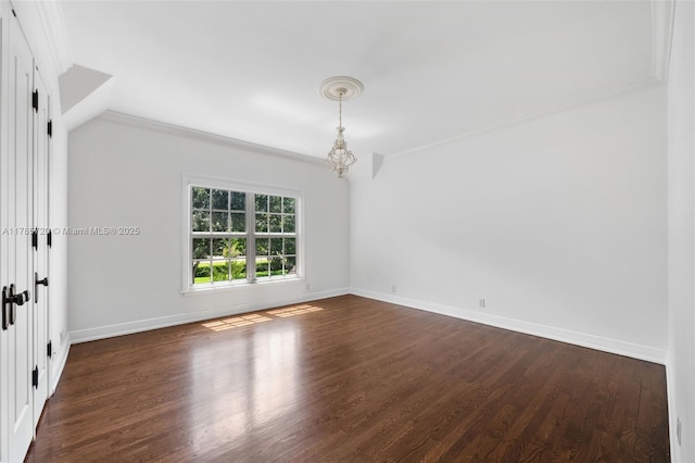 6320 Hancock Rd, Southwest Ranches, FL 33330 - unfurnished room with dark wood-style floors, a chandelier, and ornamental molding