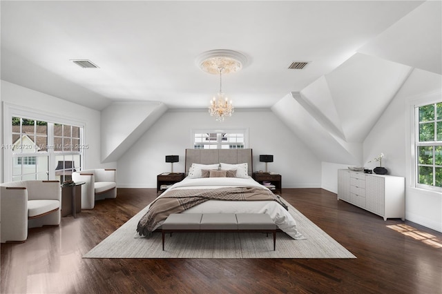 6320 Hancock Rd, Southwest Ranches, FL 33330 - bedroom featuring a chandelier, wood finished floors, and vaulted ceiling