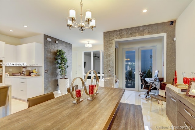 10550 NW 63rd Ter, Doral, FL 33178 - dining space with an inviting chandelier, french doors, and recessed lighting