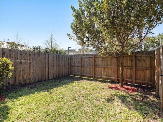 view of yard featuring a fenced backyard