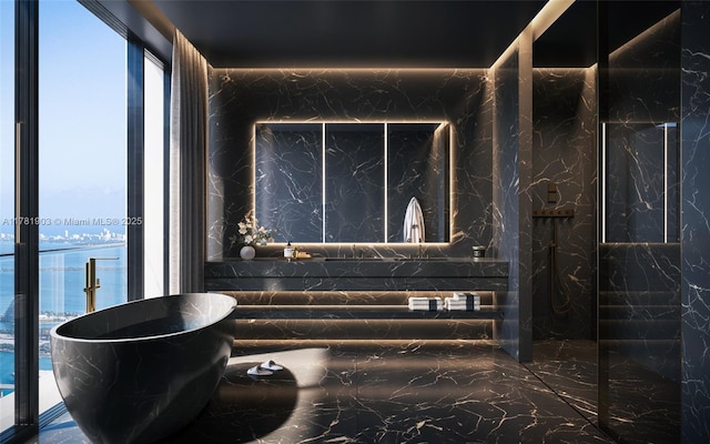 bathroom featuring a soaking tub