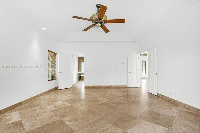 11201 SW 1st St, Plantation, FL 33325 - unfurnished room featuring ornamental molding, baseboards, a ceiling fan, and a tray ceiling