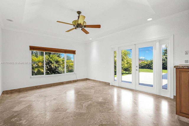 11201 SW 1st St, Plantation, FL 33325 - unfurnished room featuring ceiling fan, a healthy amount of sunlight, and crown molding