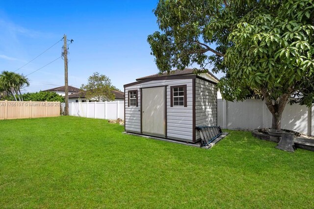 view of shed featuring a fenced backyard