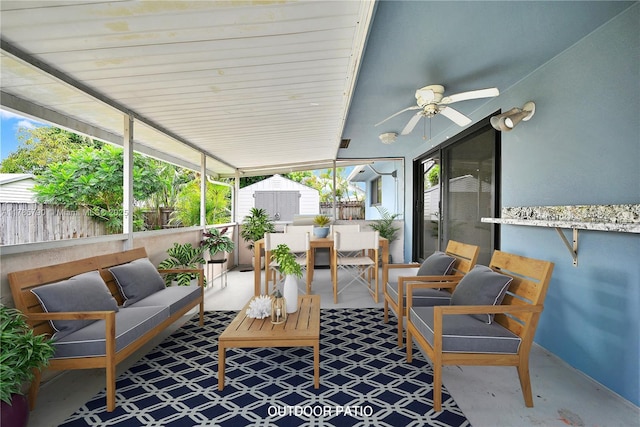8451 NW 10th St, Pembroke Pines, FL 33024 - view of patio with a shed, a ceiling fan, and an outdoor hangout area