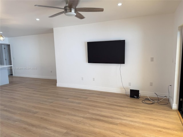 16528 Bridge End Rd, Miami Lakes, FL 33014 - unfurnished living room with recessed lighting, light wood-style floors, a ceiling fan, and baseboards