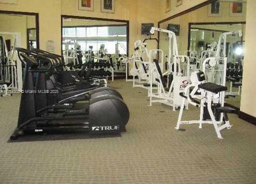 workout area with carpet flooring
