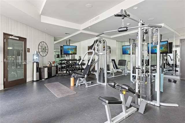 workout area with visible vents