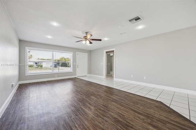22188 SW 59th Ave, Boca Raton, FL 33428 - spare room featuring recessed lighting, wood finished floors, visible vents, baseboards, and ceiling fan