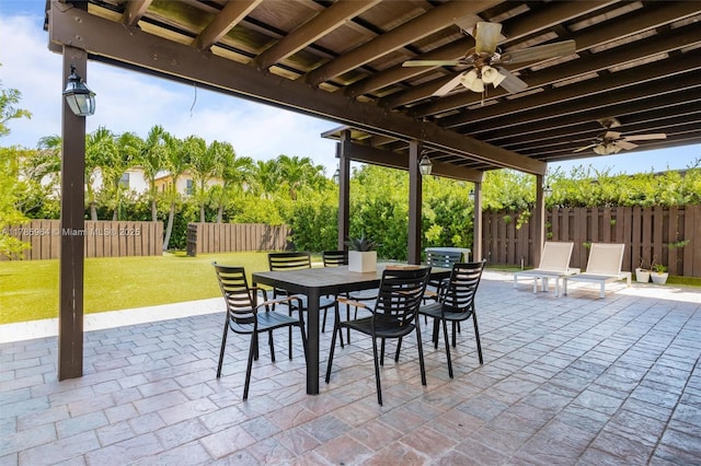 10075 NW 86th Ter, Doral, FL 33178 - view of patio featuring fence, ceiling fan, and outdoor dining space