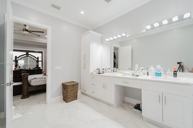 398 35th Ave NW, Naples, FL 34120 - bathroom with ensuite bath, a sink, double vanity, and crown molding