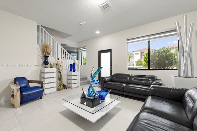 8292 NW 43rd St, Doral, FL 33166 - living area featuring stairs, light tile patterned floors, and recessed lighting