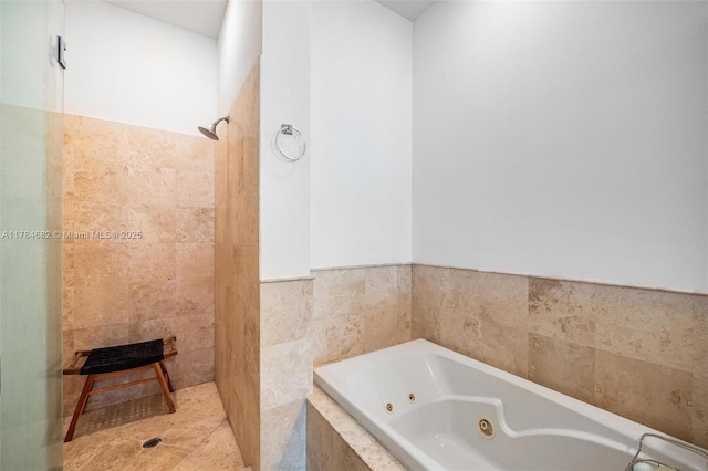 7765 SW 54th Ct Unit 7765, Miami, FL 33143 - full bathroom with a tile shower, a whirlpool tub, and tile walls