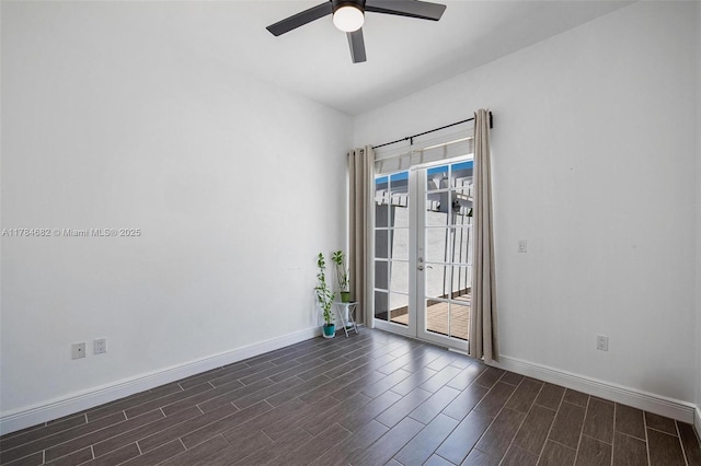 7765 SW 54th Ct Unit 7765, Miami, FL 33143 - unfurnished room with french doors, baseboards, ceiling fan, and dark wood-style flooring
