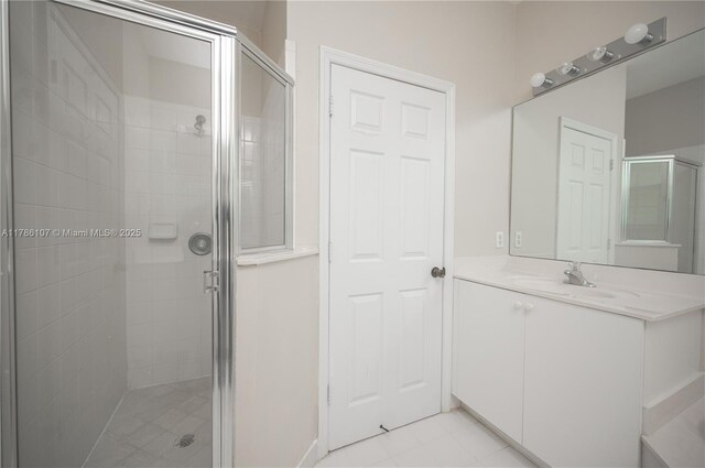445 NE 21st Ave, Homestead, FL 33033 - full bathroom with a stall shower, vanity, and tile patterned flooring