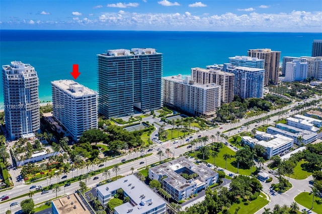 aerial view with a water view and a view of city
