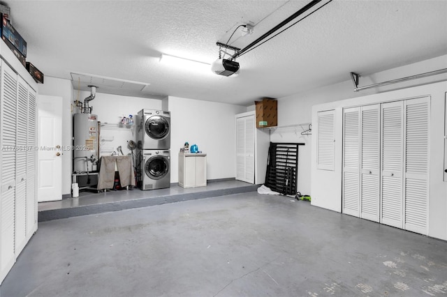 8612 SW 159th Pl, Miami, FL 33193 - garage featuring stacked washing machine and dryer, water heater, and a garage door opener
