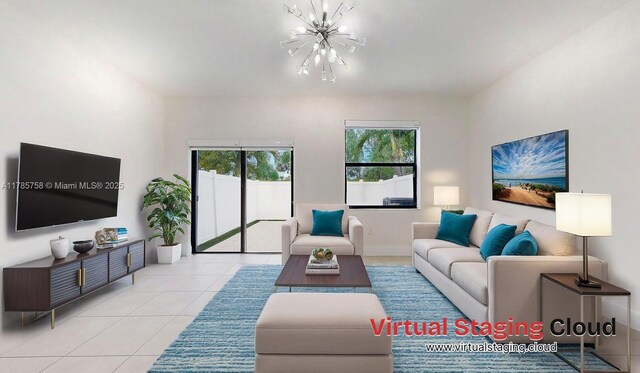 9231 W 32nd Ln, Hialeah, FL 33018 - living room featuring a chandelier and tile patterned flooring
