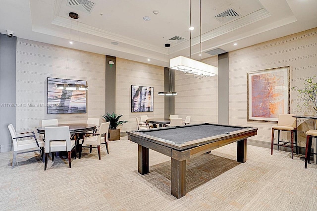 9231 W 32nd Ln, Hialeah, FL 33018 - game room with a raised ceiling, light carpet, ornamental molding, recessed lighting, and pool table