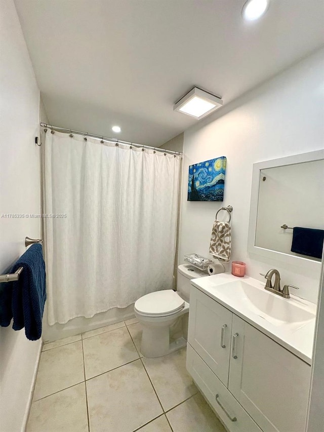 7340 NW 114th Ave Unit 201, Doral, FL 33178 - full bathroom with tile patterned floors, toilet, vanity, recessed lighting, and shower / bath combo