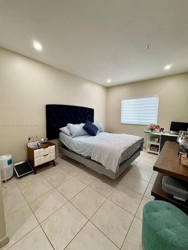 bedroom featuring recessed lighting and light tile patterned floors