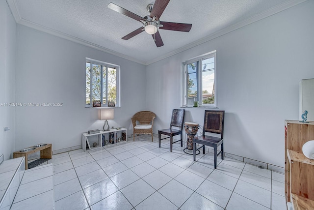 7215 SW 16th St, Miami, FL 33155 - living area with ornamental molding, a textured ceiling, and a healthy amount of sunlight