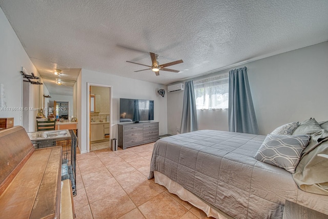7215 SW 16th St, Miami, FL 33155 - bedroom featuring light tile patterned floors, a ceiling fan, an AC wall unit, and a textured ceiling