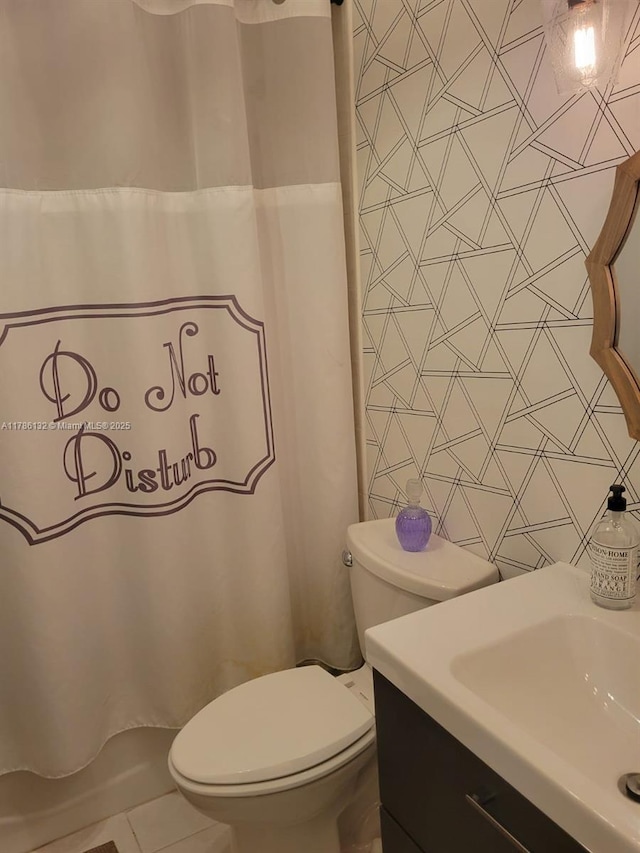 9411 SW 4th St Unit 203, Miami, FL 33174 - full bathroom with a shower with shower curtain, toilet, vanity, and tile patterned floors