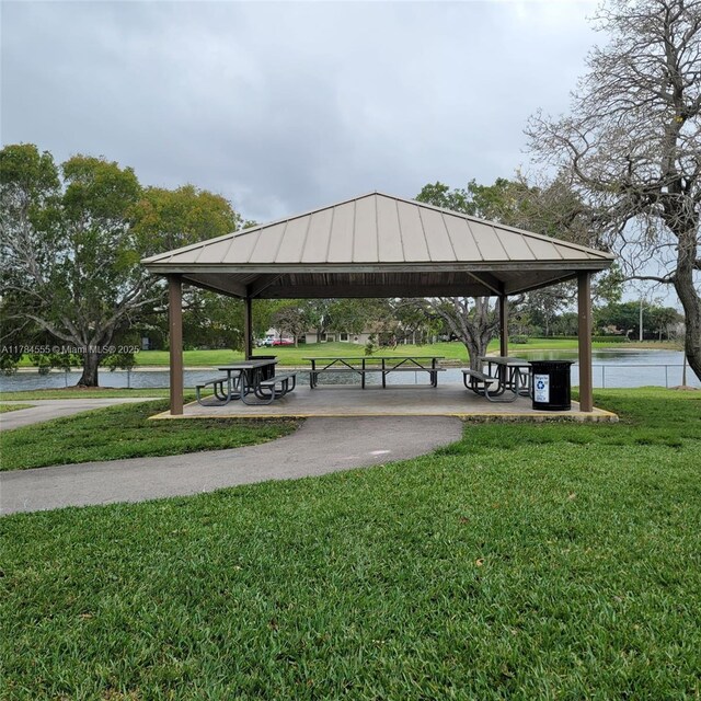 294 Las Brisas Cir, Sunrise, FL 33326 - view of property's community featuring a gazebo, a lawn, and a water view