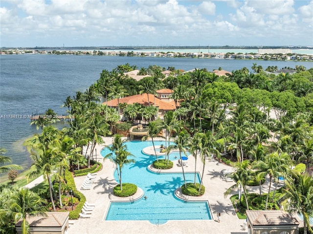 aerial view featuring a water view
