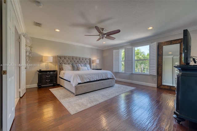 1454 Newhaven Point Ln, West Palm Beach, FL 33411 - bedroom with dark wood-style flooring, crown molding, ceiling fan, and recessed lighting