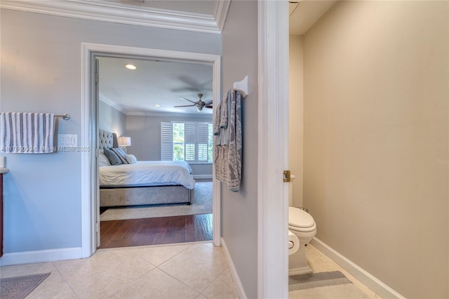 1454 Newhaven Point Ln, West Palm Beach, FL 33411 - bedroom featuring ornamental molding, tile patterned flooring, recessed lighting, and a ceiling fan