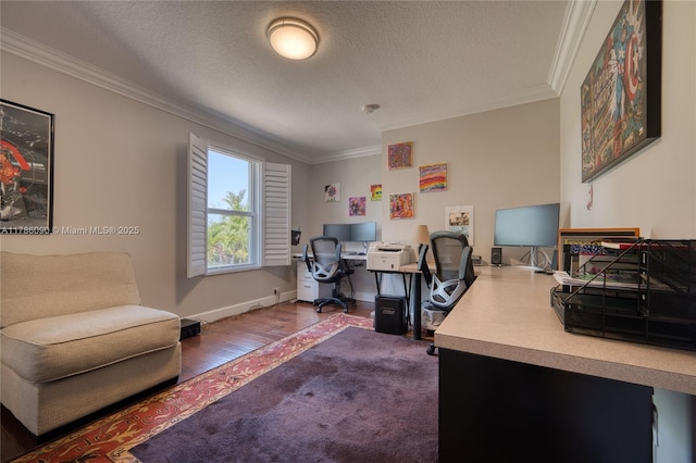 1454 Newhaven Point Ln, West Palm Beach, FL 33411 - office space with crown molding, a textured ceiling, and wood finished floors
