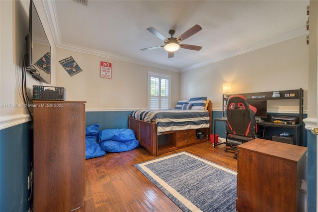 1454 Newhaven Point Ln, West Palm Beach, FL 33411 - bedroom with hardwood / wood-style floors, crown molding, ceiling fan, and an office area