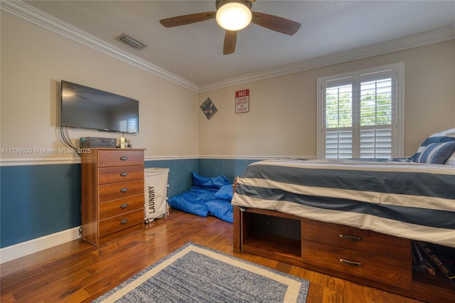 1454 Newhaven Point Ln, West Palm Beach, FL 33411 - bedroom featuring ornamental molding, wood finished floors, and a ceiling fan